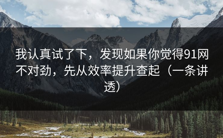 我认真试了下,发现如果你觉得91网不对劲,先从效率提升查起(一条讲透)