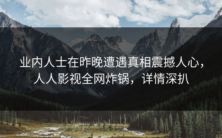 业内人士在昨晚遭遇真相震撼人心，人人影视全网炸锅，详情深扒