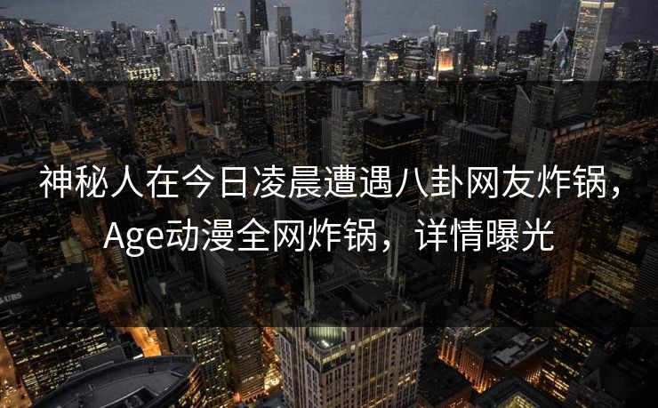 神秘人在今日凌晨遭遇八卦网友炸锅，Age动漫全网炸锅，详情曝光