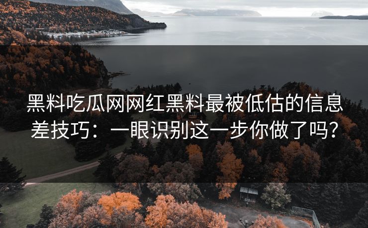 黑料吃瓜网网红黑料最被低估的信息差技巧:一眼识别这一步你做了吗?